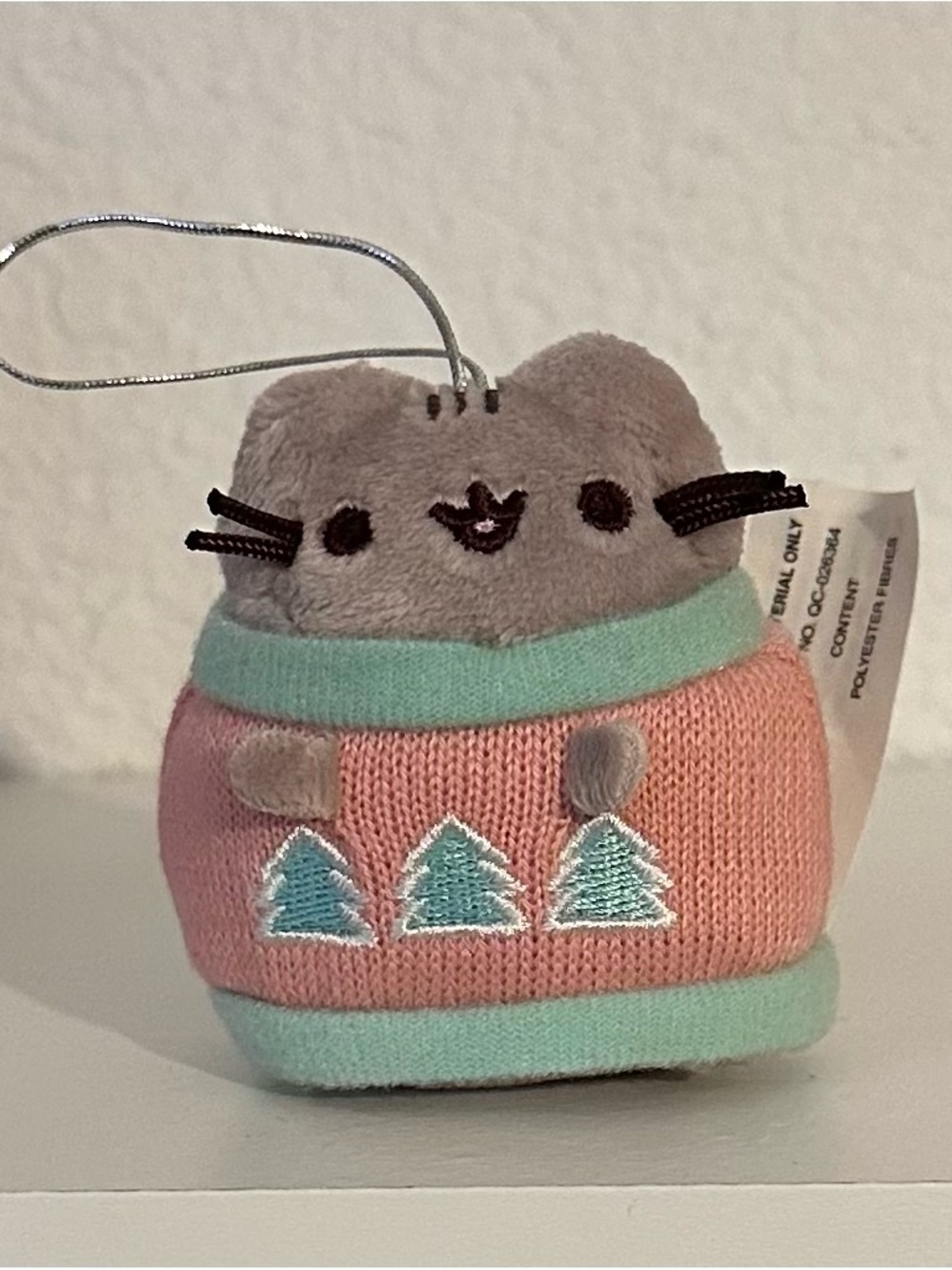 Pusheen Plush Ornament in Pink and Mint Holiday Sweater